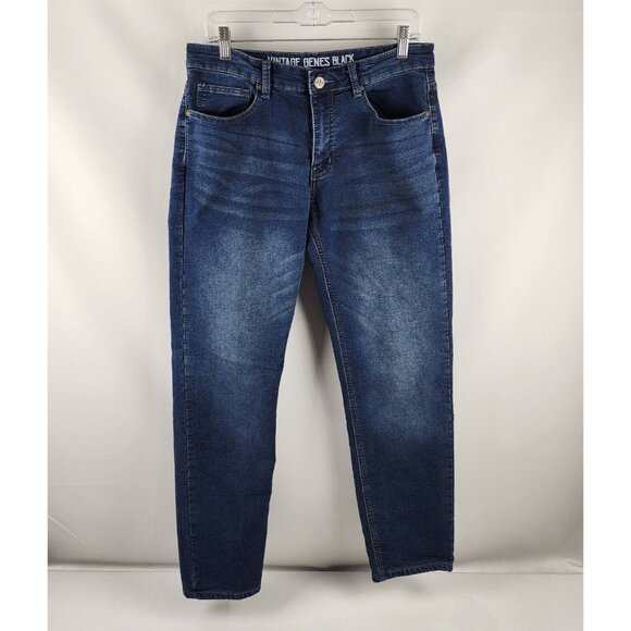 Vintage Genes Black Jeans Mens 32x31 Blue Slim Fit Straight Leg Denim - Picture 1 of 9